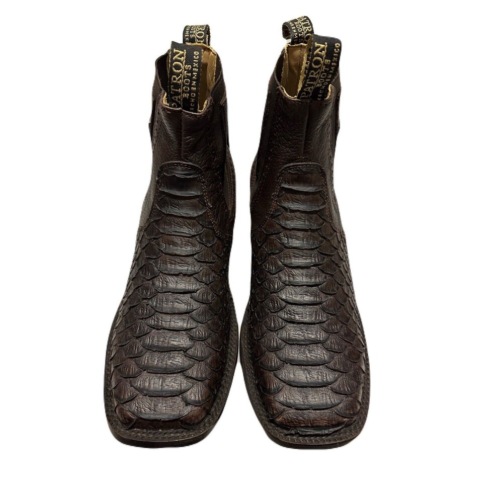 NEW Patron Boots Mens Size 8 Brown Cow Leather Python Pull On Western Ankle Boot - Picture 3 of 7
